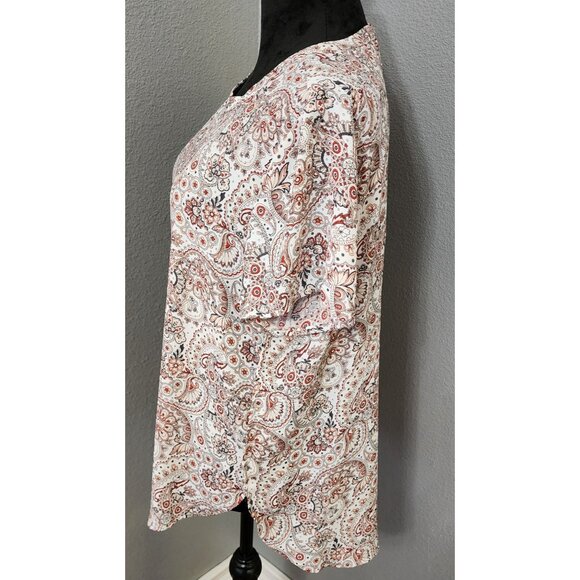 Loft Blouse Womens Large Short Sleeve Paisley Floral - Picture 6 of 10